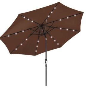 Solar LED Lighted Patio Umbrella w/ Tilt Adjustment, UV-Resistance - 10ft, Brown