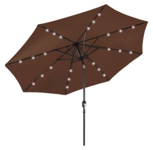 Solar LED Lighted Patio Umbrella w/ Tilt Adjustment, UV-Resistance - 10ft, Brown