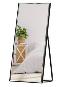 Large Full Length Mirror, Wall Hanging & Leaning Floor Mirror - 65x22in, Black