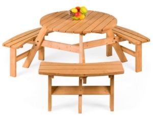 6-Person Circular Wooden Picnic Table w/ Benches