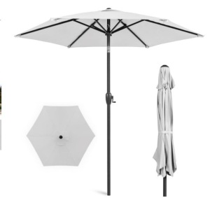 Outdoor Market Patio Umbrella w/ Push Button Tilt, Crank Lift - 7.5ft, Fog Gray