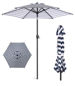 Outdoor Market Patio Umbrella w/ Push Button Tilt, Crank Lift - 7.5ft, Navy Stripe