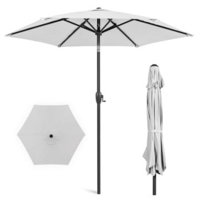 Outdoor Market Patio Umbrella w/ Push Button Tilt, Crank Lift - 7.5ft, Fog Gray