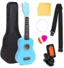 21in Acoustic Soprano Basswood Ukulele Starter Kit w/Nylon Carrying Gig Bag, Strap, Colorful Picks, Polishing Cloth, Clip-On Digital Tuner, Extra String - Blue