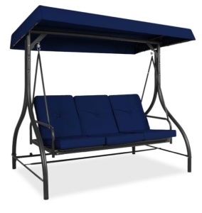 3-Seat Outdoor Canopy Swing Glider Furniture w/ Converting Flatbed Backrest, Navy