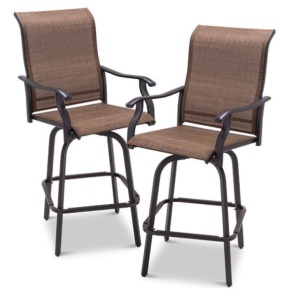 Set of 2 Swivel Barstools w/ 360 Rotation, All-Weather Mesh, Brown