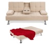 Linen Upholstered Convertible Sofa Bed Futon w/ 2 Cupholders, Beige