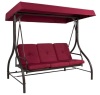 3-Seat Outdoor Canopy Swing Glider Furniture w/ Converting Flatbed Backrest, Burgundy