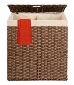 Double Laundry Hamper Basket w/ Easy Assembly, Liner Bag, Dark Brown