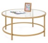 Round Tempered Glass Coffee Table w/ Steel Frame - 36in, Gold