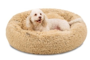 Self-Warming Shag Fur Calming Pet Bed w/ Water-Resistant Lining - Brown