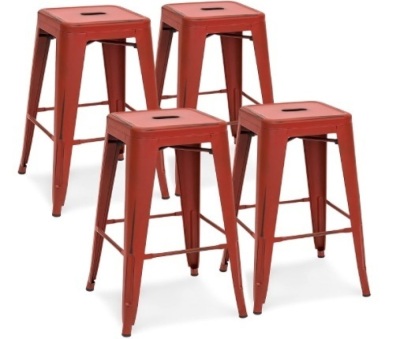 Best Choice Products 24in Metal Industrial Distressed Bar Counter Stools, Set of 4, Red