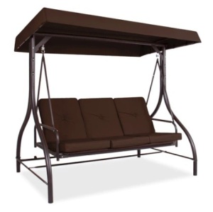 3-Seat Outdoor Canopy Swing Glider Furniture w/ Converting Flatbed Backrest