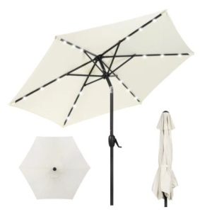 Outdoor Solar Patio Umbrella w/ Push Button Tilt, Crank Lift - 7.5ft