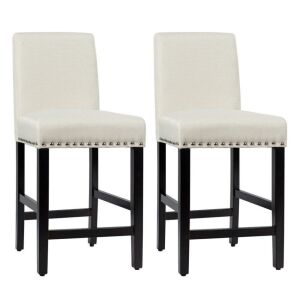 Set of (2) 25" Kitchen Chairs with Rubber Wood Legs - Beige