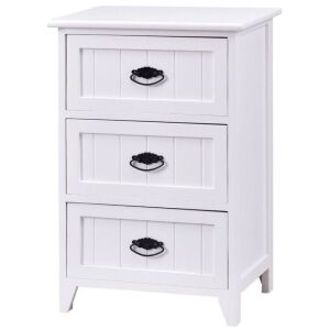 Wood Night Stand with 3 Drawers - White