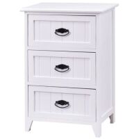 Wood Night Stand with 3 Drawers - White