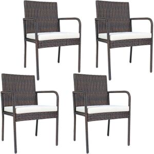 Set of (4) Patio Rattan Dining Chairs with Cushions