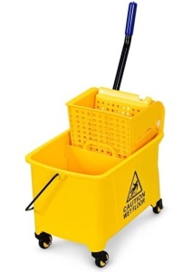 Commercial Mop Bucket Side Press Wringer on Wheels 21 Quart Yellow w/ Panel, Appears New