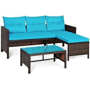 3-Piece Rattan Patio Sofa Set - Turquoise