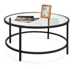 Round Tempered Glass Coffee Table w/ Steel Frame - 36in, Appears New