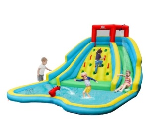 Double Side Inflatable Water Slide Park with Climbing Wall for Outdoor Without Blower, Appears New