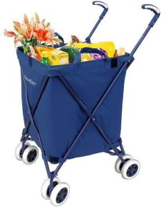 VersaCart Transit Folding Shopping and Utility Cart, Water-Resistant Heavy-Duty Canvas with Cover, Double Front Swivel Wheels, Compact Folding, Transport Up to 120 Pounds