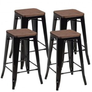 Set of 4 Counter Height Backless Barstool With Wood Seat