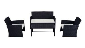 4-Piece Rattan Patio Conversation Set with Beige Cushions