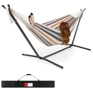 2-Person Brazilian-Style Double Hammock w/ Carrying Bag and Steel Stand, Appears New/Box Damaged