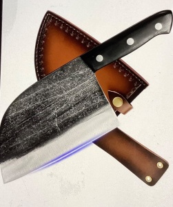 Authentic XYJ Since 1986,Outstanding Ancient Forging, 6.7Inch Full Tang, Serbian Chefs knife, Chef Meat Cleaver, KitchenKnives, Set with Leather Sheath,Take Carrying,Butcher, forCamping or Outdoor, Like New, Retail - $29.86