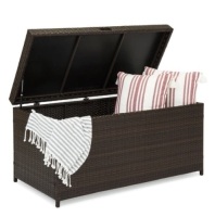 Indoor Outdoor Wicker Storage Box w/ Steel Frame, Lift-Up Top - 136 Gal, Appears New