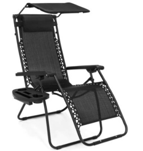 Folding Zero Gravity Recliner Patio Lounge Chair w/ Canopy, Side Tray