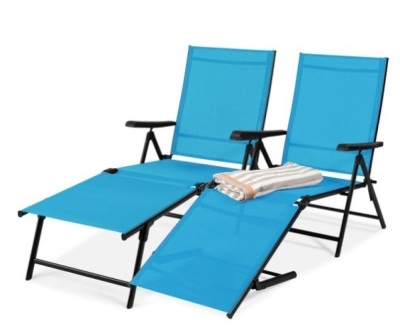 Set of 2 Outdoor Patio Chaise Recliner Lounge Chairs w/ Rust-Resistant Frame, Teal