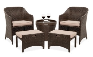 5-Piece Outdoor Wicker Bistro Set w/ Side Storage Table, No Assembly, Brown