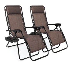 Set of 2 Adjustable Zero Gravity Patio Chair Recliners w/ Cup Holders, Appears New