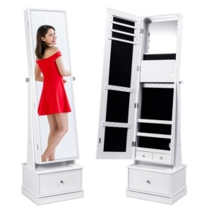 360 Swivel Mirrored Jewelry Cabinet Armoire w/ LED Lights, Mirror