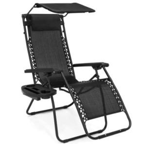 Folding Zero Gravity Recliner Patio Lounge Chair w/ Canopy, Side Tray