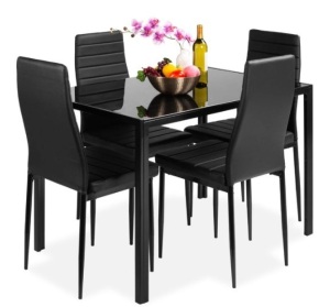 5-Piece Dining Table Set w/ Glass Top, Leather Chairs