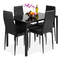 5-Piece Dining Table Set w/ Glass Top, Leather Chairs