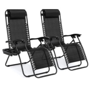 Set of 2 Adjustable Zero Gravity Patio Chair Recliners w/ Cup Holders