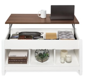 Multifunctional Lift Top Coffee Table w/ Hidden Storage, 3 Cubbies, White