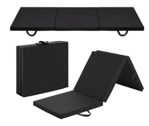 6x2ft Tri-Fold Foam Exercise Gym Floor Mat for Yoga, Aerobics, Martial Arts w/ Handles - Black