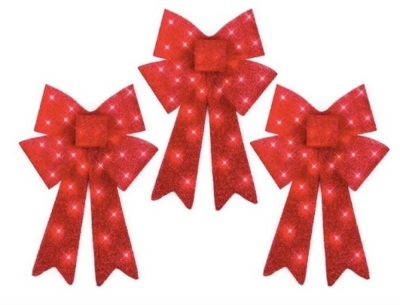 Best Choice Products Pre-Lit Red Christmas Bow Decoration Set of 3, Indoor/Outdoor LED Holiday Decor w/ 8 Light Modes