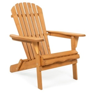 Folding Wooden Adirondack Chair Accent Furniture w/ Natural Finish - Brown, Appears New
