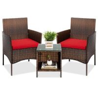 3-Piece Outdoor Patio Wicker Bistro Set w/ Side Storage Table&nbsp;