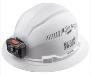 Klien tools ,Hard Hat. Vented. Full Brim with Rechargeable Headlamp, White, New, Retail - $64.99