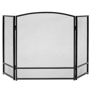 3-Panel Simple Steel Mesh Fireplace Screen w/ Rustic Worn Finish - 47x29in