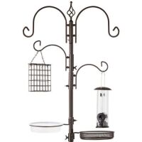 4-Hook Bird Feeding Station, Steel Feeder Stand w/ 2 Bird Feeders - 91in&nbsp;