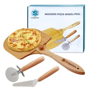 Snapstox Wood Pizza Peel, Cutting Board Handle 12 x 14/24", For Baking Snapstox Bread, Cake Peeler, Cheese Board Tray,Includes Pizza Slicer, New, Retail - $33.95